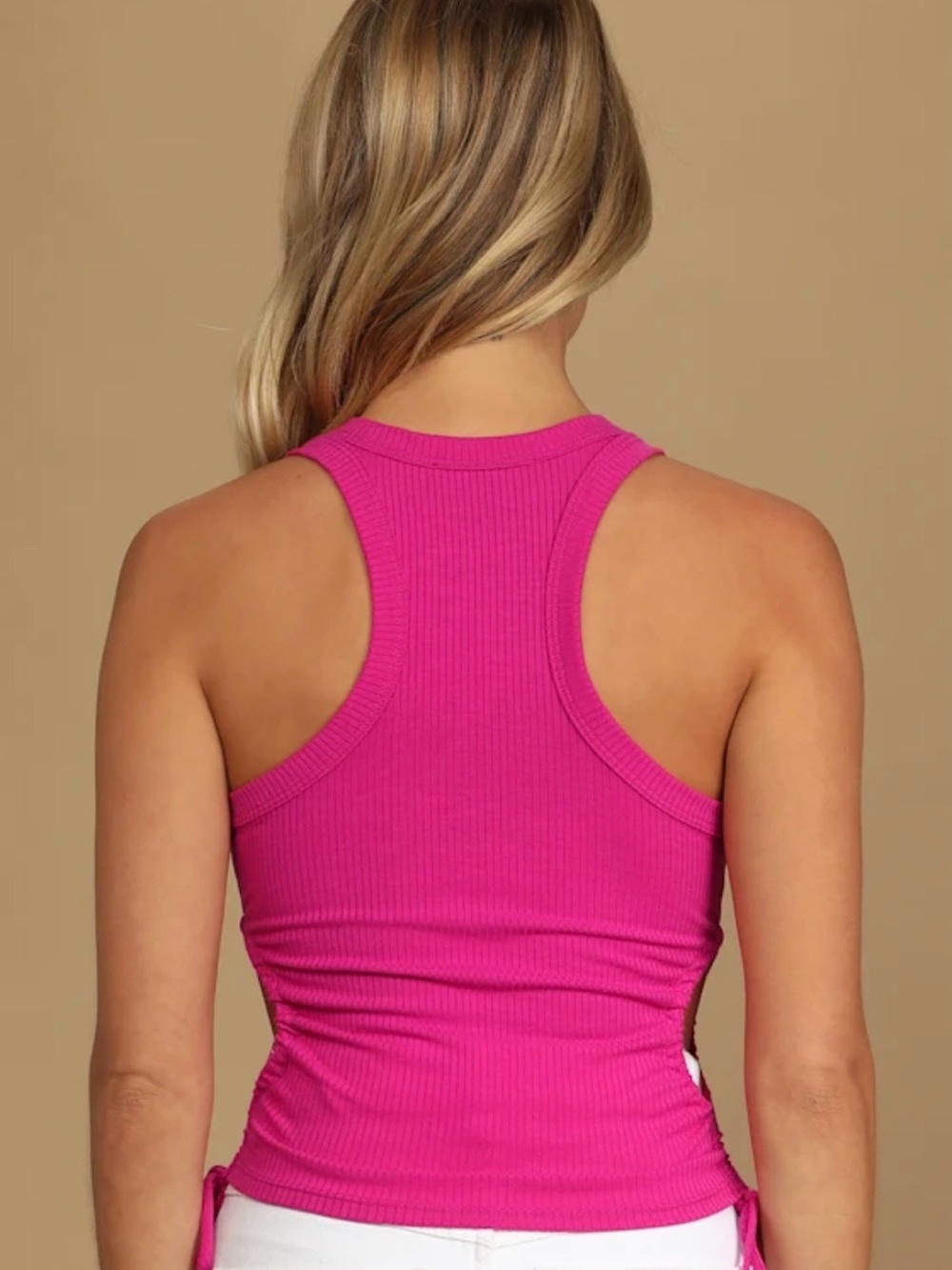 Lulus Hot Pink Ribbed Side-Cut Tank - Picture 4 of 8